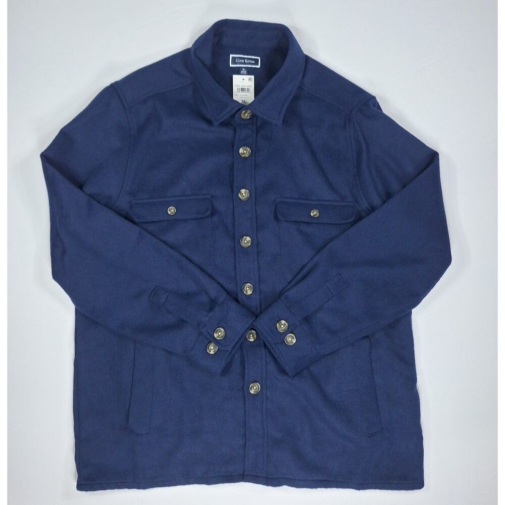 Club Room Men's XL Navy Blue Button Down Fleece Shirt Jacket NWT Solid